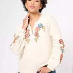 Driftwood  cream blouse embroidered balloon sleeve size L Photo 0