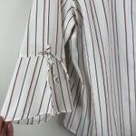 Roz & Ali Button Up Top Womens 2X White Striped Tie Sleeve Career Mature Office Photo 2