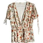 Ember Ivory Floral Ruffle Peplum Wrap Blouse Size M Size M Photo 0