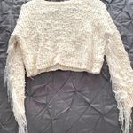 White Fringe Sweater Size M Photo 0