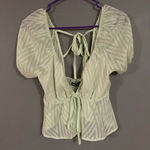 SheIn  Puff Sleeve Tie Backless Swiss Dot Milkmaid Top Size Medium Photo 0