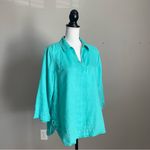 Isaac Mizrahi  | Aqua 100% Linen Button Down Blouse Sz M Photo 2