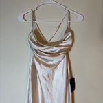 Lulus NWT‎  Inspire Romance Champagne Satin Cowl Neck Lace-Up Maxi Dress Small Photo 3