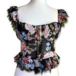 Lulus ⭐️ Charmingly Sweet Black Floral Print Lace Bustier Top Photo 0