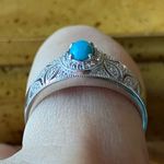 Sleeping Beauty Turquoise White Diamond Accent Art Deco Ring Size 8.75 Silver Photo 1