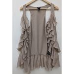 H&M  Women's Vest Open Front Boho Cascade Ruffle Beige Lightweight Size Small Photo 1