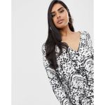ASOS‎ DESIGN Women's Size 16 Black Animal Print Long Sleeve Button Front Dress White Photo 2