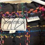 VINTAGE 80s Silver Stream 100% COTTON Jacket Large Black Colorful Tweed Fringe Photo 1