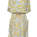 Maggy London Womens Size M Midi Dress Yellow White Floral Batwing Sleeve Pockets Photo 1