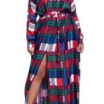 Plaid floor length maxi dress with matching belt, pockets and front buttons. (S) Photo 1