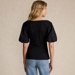 Sunday in Brooklyn , Chic black blouse with puff sleeves. Photo 1