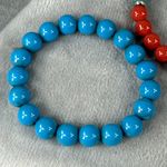 Set Of 3 Beaded Stretch Bracelets Red Blue & Natural Wood Beads Peace Sign Charm Photo 2