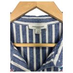 Lounge Beach Lunch Dress Womens L Linen Striped Shirt Embroidered Floral Blue Photo 3