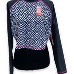Speedo Womens Rash Guard Size XL Black White Pink Geometric Print Cropped NEW Photo 0