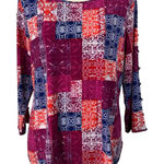 Investments Large Top Abstract Stretch 3/4 Keyhole Sleeves Round Neck Multicolor Photo 0