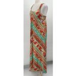 Vintage 70s Striped Maxi Dress Crossback Sleeveless Red Green Gold Womens Small Photo 2
