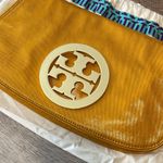 Tory Burch Designer Shinny Mustard Yellow Magnetic Closure Clutch Medium Duster Photo 3