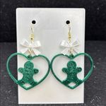 Green Heart Gingerbread Earrings with White Bows Photo 2