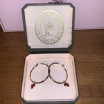 Juicy Couture  Gold Drop Hoop Earrings w Dangling Red & Silver Crystal Cherries Photo 0