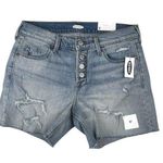 Old Navy NEW Blue Distressed Raw Hem Button Fly Mid-Rise Denim Jeans Shorts Sz 6 Photo 0