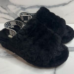 UGG  Women’s Black Sherpa Shearling Slides Fluff Yeah Slippers Sz 7 Cold Weather Photo 0