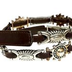 Vintage Brown Leather Silver Concho Chain Belt Western Boho Style 37” Length Photo 2