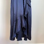 Nicole Miller New York sz 10 Blue Wrap Midi Dress Ruffle Flutter Cocktail Luxury Photo 2
