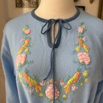 Vintage 70s CariKnits Belted Sweater Crewel Needlework M L Blue Size M Photo 2