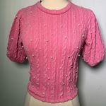 ZARA  cable knit pink short sleeve sweater pearls detail size Small Photo 0