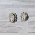 Vintage Clip On Earrings Statement Chunky Hoops Gold Tone with Lines Photo 1