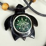 Black and Green Turtle Pendant Necklace on Cord Wooden Bead Accents One Size Photo 4