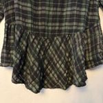 Holding Horses Anthropologie  green plaid tie front ruffle peplum top size medium Photo 13