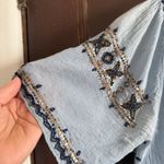 Calypso St. Barth | Blue Gauze Beaded Boho Peasant Top Short Sleeve Medium Photo 2