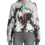 Warm NWT Tie Dye Hoodie Sweatshirt Black & Grey w Rainbow Drawstring Oversized Photo 0