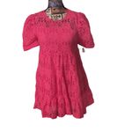 AQUA Hot Pink Short Sleeve Floral Lace Tiered Mini Dress Size XS Photo 1