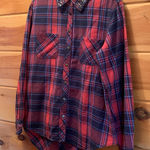 Bit & Bridle  Women’s Plaid Embellished Collar Long Sleeve Flannel Shirt Size M Photo 0
