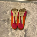 Penny Loves Kenny  Pink & Orange Suede with Gold Beaded Top Accent Heels Photo 11