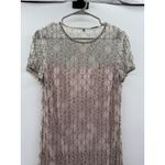 Elie Tahari  Beaded Fringe Dress Women's Size 10 Short Sleeve Sheer Overlay Photo 3