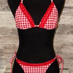 Boutique Red and White Gingham with Lace trim bikini set Photo 1