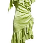 Cinq à Sept Cinq á Sept Silk Dress Green V-Neck Wrap Midi Asymmetrical Hem Size 0 NWT $545 Photo 1