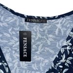 FENSACE Plus Size XL Navy Blue White Leaf Print V Neck Short Sleeve Midi Dress Black Photo 4