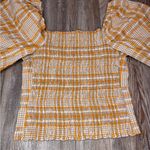 Maeve  Anthropologie Womens Yellow Plaid Puff Sleeve Square Neck Blouse Medium Photo 3