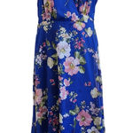 Lulus  Sleeveless Floral Wedding Guest Tie-Strap Wrap Midi Dress Blue Size Small Photo 0