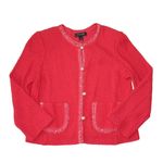 St. John NWT Basics Tweed Knit Jacket in Hibiscus Red Pearl Button Sweater 12 Photo 1