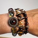 None Handmade Beaded Bracelet Trio Tribal Browns Earth Tones Mixed Materials Photo 6