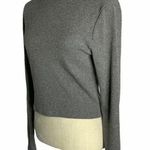 Revamped  Ribbed Knit Mock Neck Cropped Top Large Grey Long Sleeve Pullover Photo 2