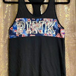 PINK - Victoria's Secret PINK Victoria’s Secret black/blue tropical silver sequin bling tanktop, size XS Photo 0
