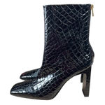 Good American Black Heel Ankle Boot Size 12 Patent Croc Embossed Square Toe NEW Photo 0