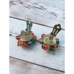 Vintage Clip On Earrings Green, Orange, Gold Tone, Red Cluster Stamped Germany Photo 2