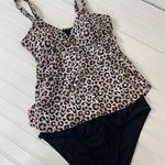 Nicole Miller Animal Print Tiered Padded Tankini & Black Bikini Bottom Size M Photo 0